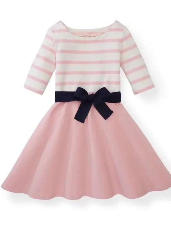Hope & Henry Girls' Pink Stripe & Bow Fit-and-Flare Dress - Picture 1 of 6